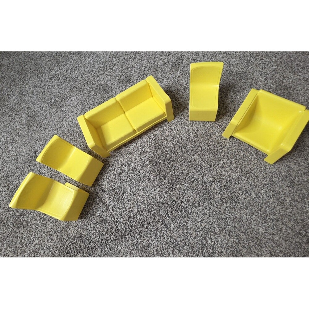 Vintage Mattel Barbie Plastic Furniture 1970's Couch Chairs Yellow 5 Pieces